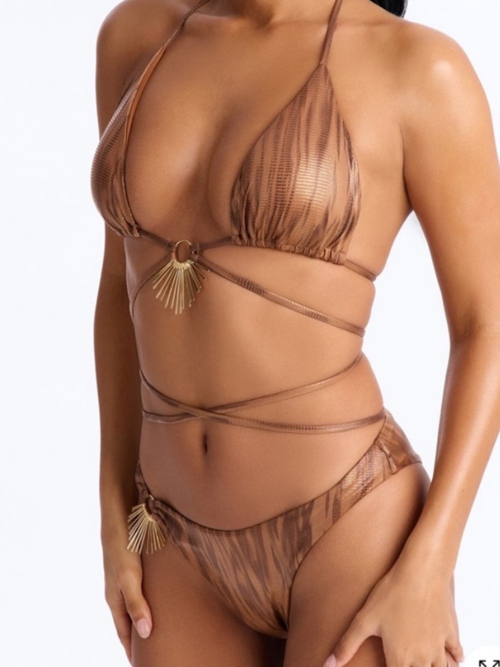 2/75$🔥Brown Metallic String Bikini with Wrap Detail